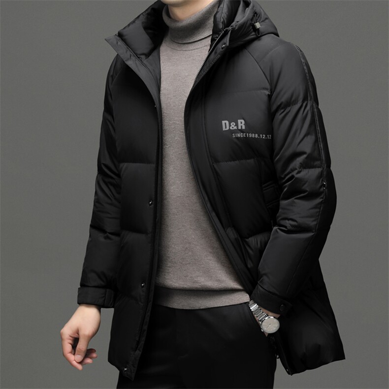 男装羽绒服白鸭绒中长款外套冬季新款男士青中年休闲加厚保暖上衣,男装羽绒服,电商B212（原钱塘6029）