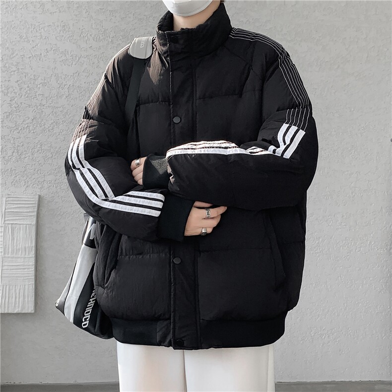 高品质2025冬季新款三条杠拼接加厚大码宽松棉衣男抖音得物2二开,男装棉衣,电商A426-1(原A430-1)