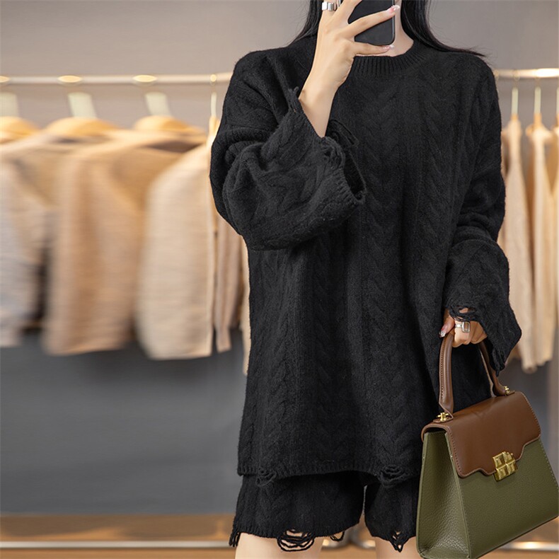 时尚秋季新款气质简约百搭潮流女士针织短裤套装,女装套装/套裙,悦玛羊绒
