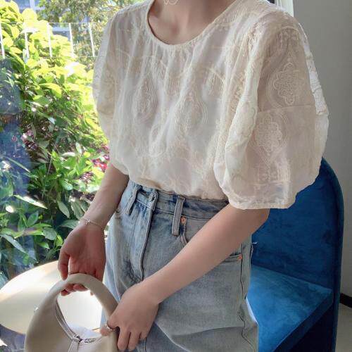 灯笼袖刺绣工艺米花纹上衣，女装，新袖