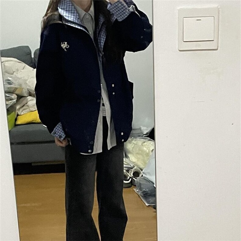 美式复古格纹拼接假两件棒球服外套春季高级感宽松工装夹克J9252,男装夹克,星座1116A（原606A-3）