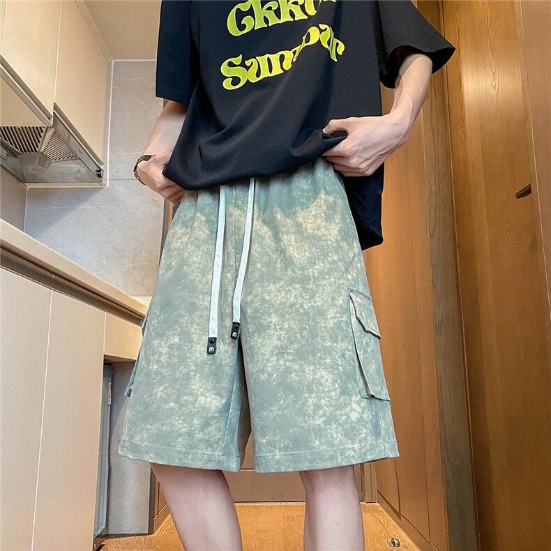 K5033/P38男士夏季工装裤中裤沙滩裤扎染工装短裤休闲裤五分裤子,男装休闲裤,电商A141