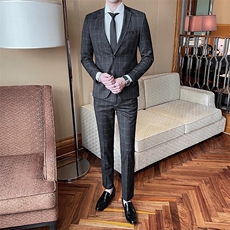 2021春款西装套装格子两件套高品质职业套装工作服男装815，男装西服套装，电商D225