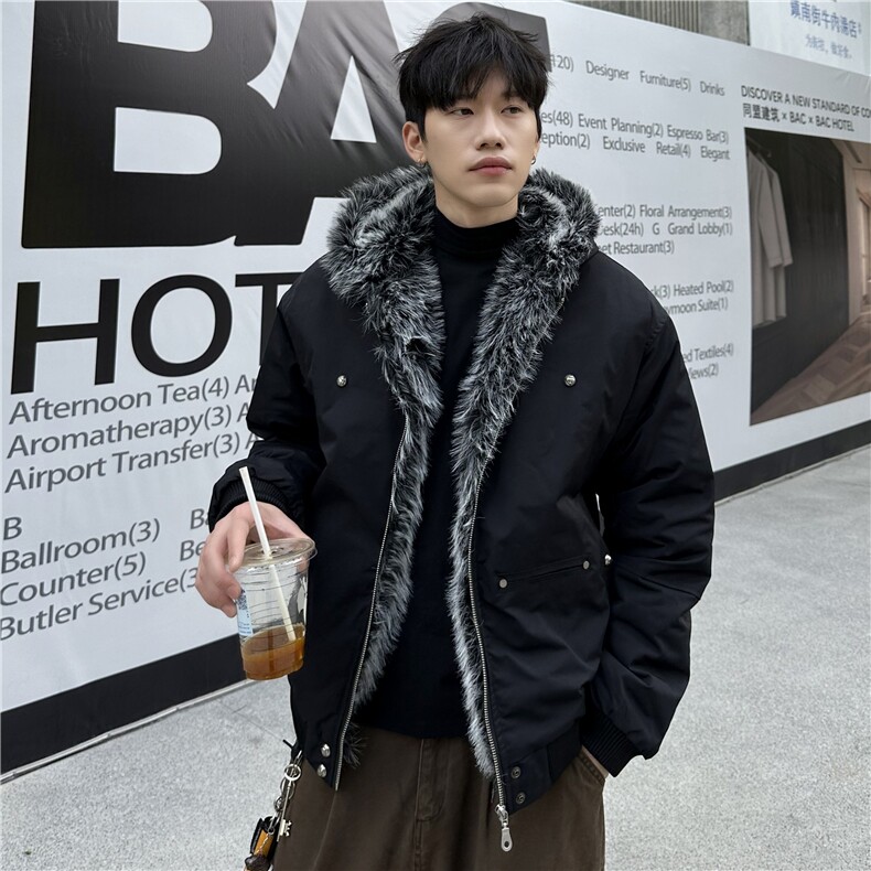 美式复古毛领座山雕棉服男2025冬季潮牌加厚保暖外套图片