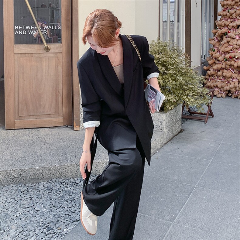 黑色西装外套休闲裤两件套女2025年春秋季新款独特高级感显瘦套装,女装套装/套裙,2C169