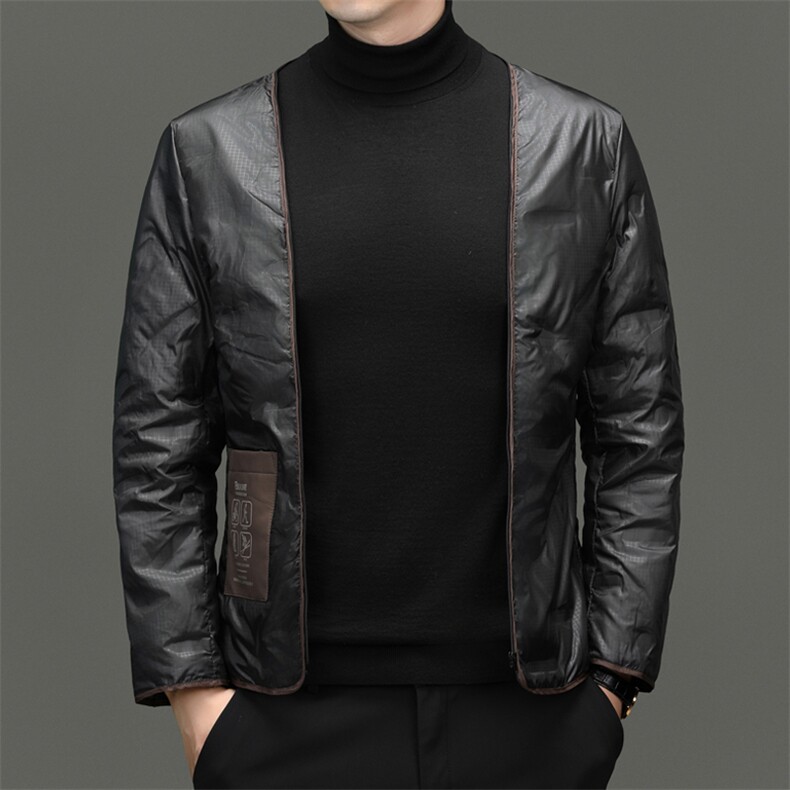 冬季鸭绒立领羽绒服休闲男士简约短款时尚商务户外防寒男外套,男装羽绒服,钱塘6003（原4033）