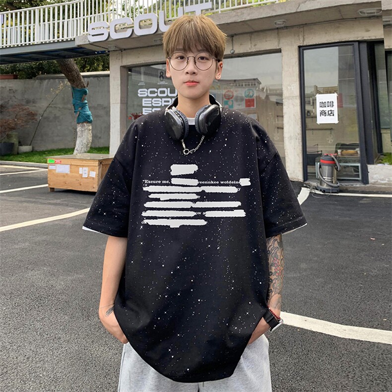 量大优供抖音视频支持得物配合二开美式满天星亮片短袖T恤MTX136,男装T恤,电商A486