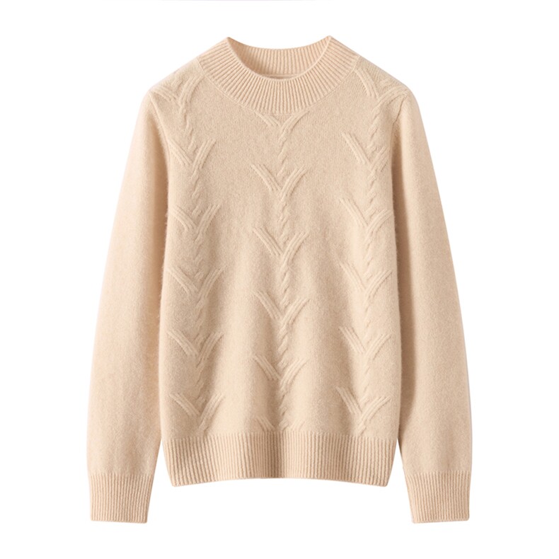 2025年秋季新款花型针织半高领羊绒上衣时尚休闲通勤百搭，女装羊绒衫，圣寒羊绒