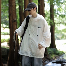 夏季薄款防晒衣男户外纯色冲锋衣外套美式高街痞帅连帽防晒服夹克，男装夹克，星座506A