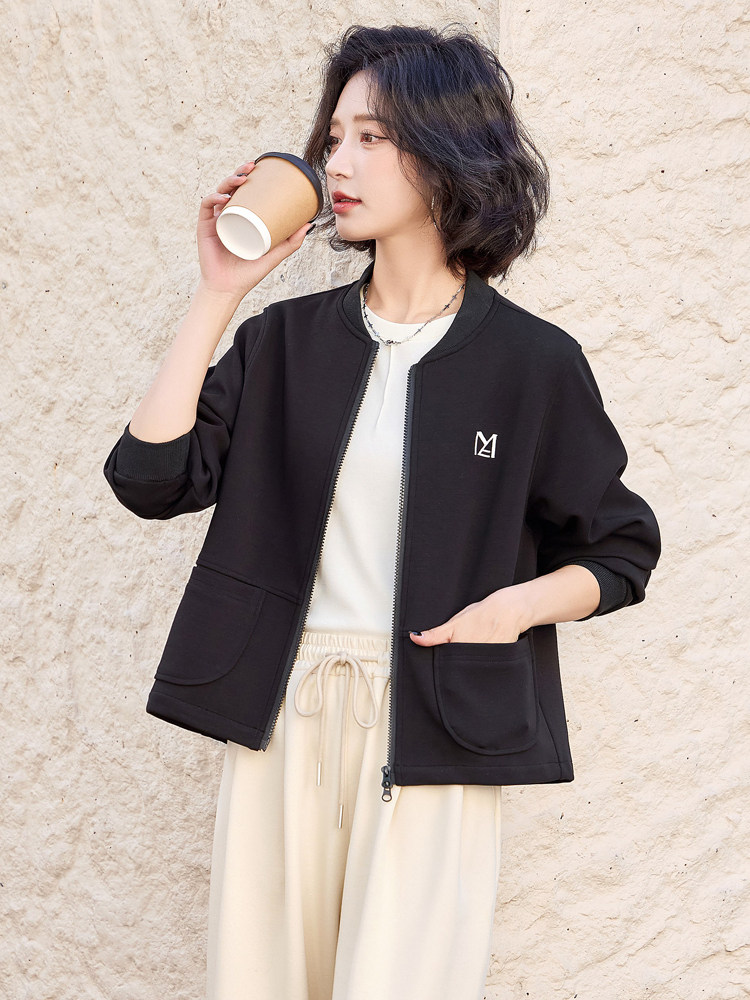 咸菜绿短外套卫衣开衫女春秋小个子休闲欧洲站欧货棒球服夹克上衣,女装短外套,梦懿尔