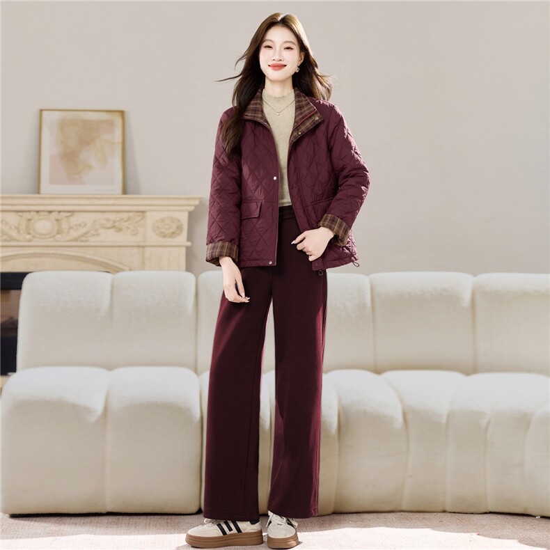 现货早春秋冬加厚夹棉时尚套装女2026新款韩版宽松显瘦休闲两件套,女装套装/套裙,璐依舞
