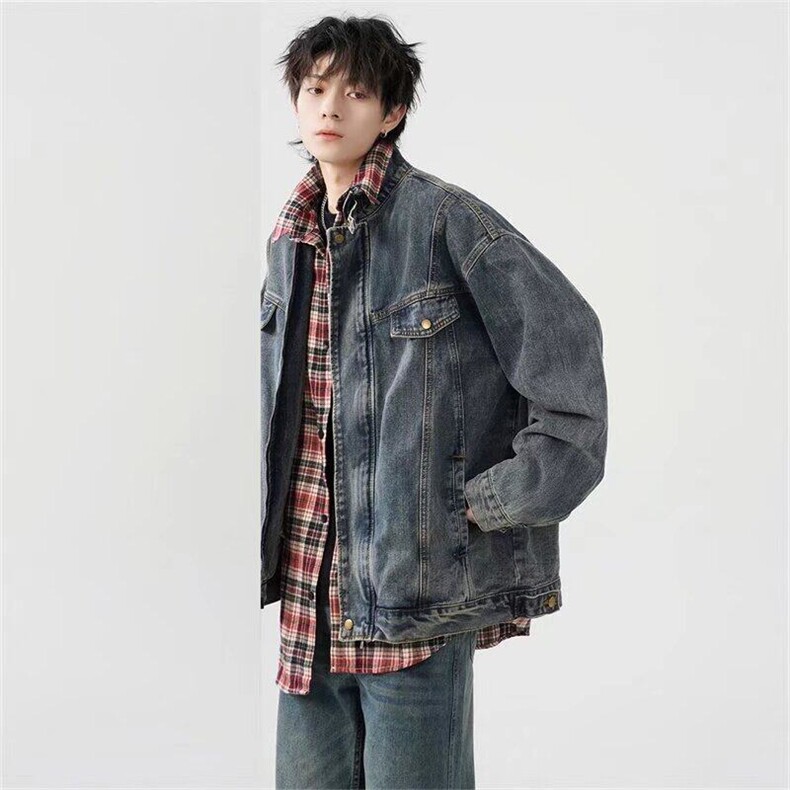 W9116-P73网图现货春季新款美式vibe做旧牛仔外套潮牌休闲夹克,男装工装外套,星座1608-2