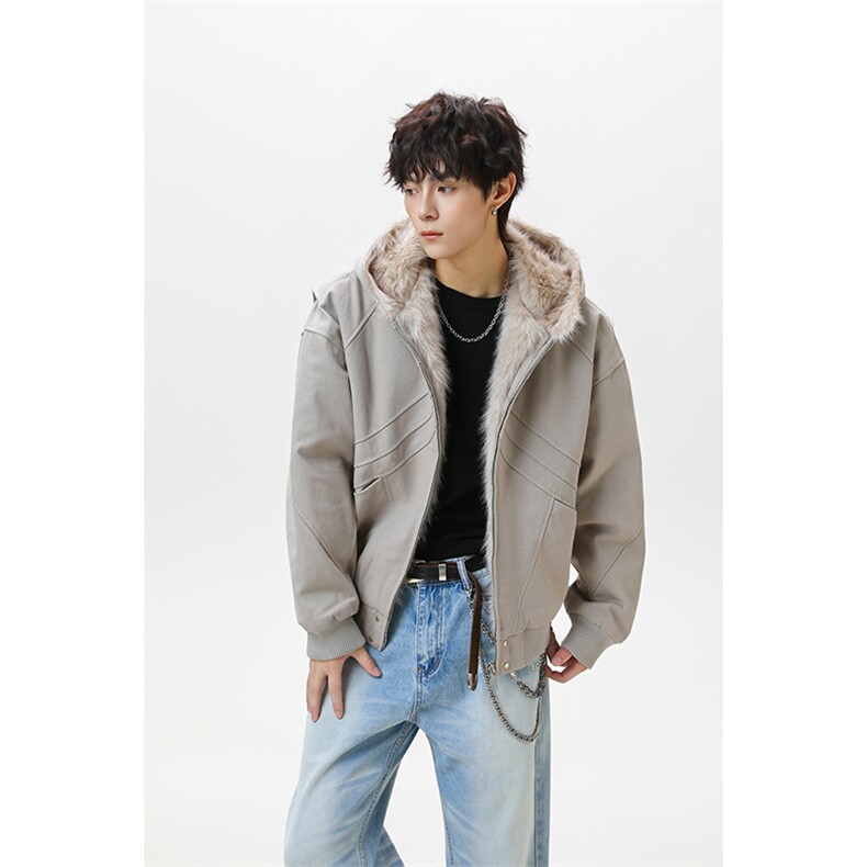 GENIOLAMODE美式潮牌毛领棉服座山雕男冬季连帽外套新款情侣夹克,男装棉衣,电商A003