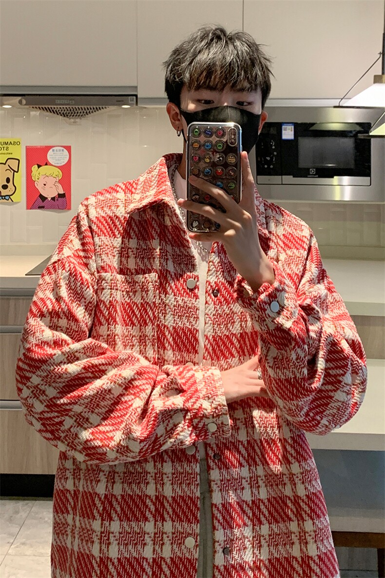 8XL-M特大码高级感千鸟格闲大码情侣复古翻领夹克外套JK1303P65,男装夹克,电商D206-1
