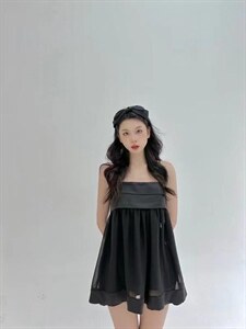 拼接雪纺吊带裙图片