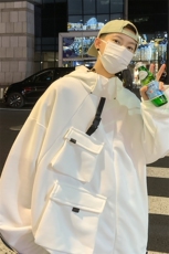 WY3097/P55秋装港风多口袋工装宽松卫衣男连帽套头上衣外套男，男装卫衣，电商A141