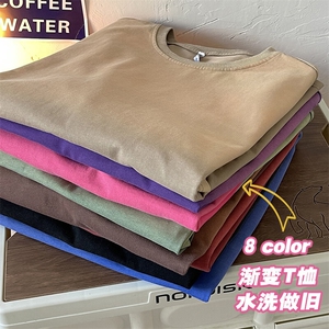 2025夏重磅渐变水洗棉做旧短袖T恤男230g克重宽松打底衫T202-P32图片