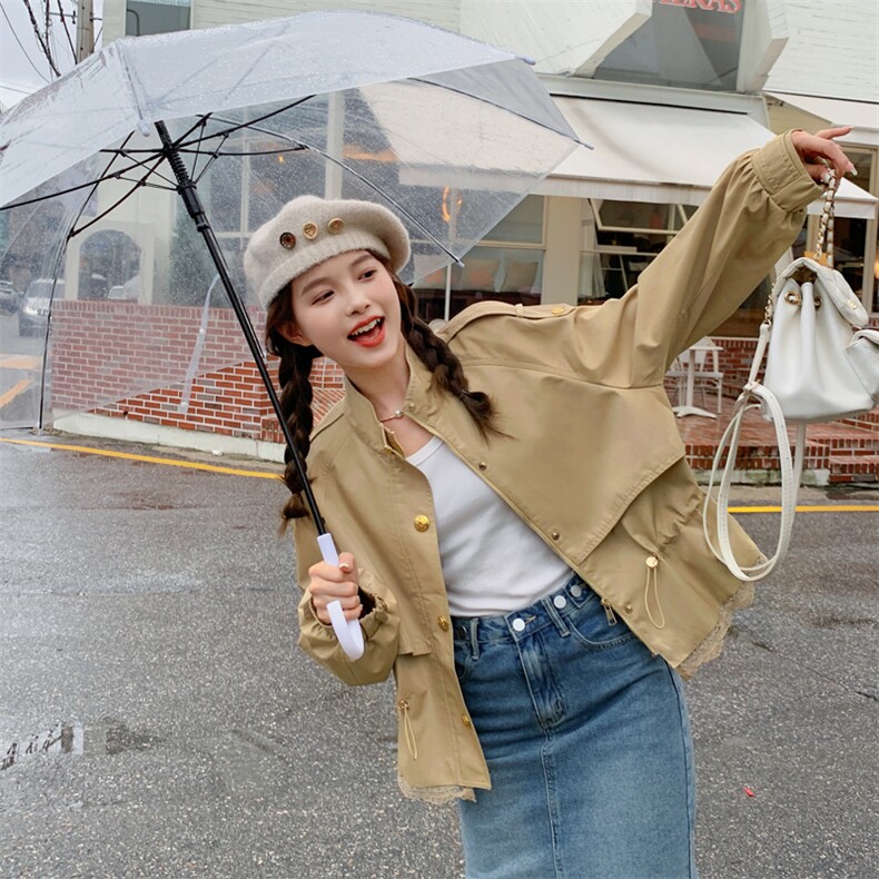 独特漂亮小香风短款上衣风衣外套女2025春季新款小个子工装夹克衫，女装短外套，帛香坊