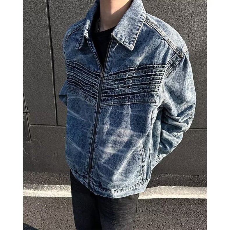 压褶复古牛仔外套男2025春秋新款美式小众宽松短款夹克W6317-P77,男装工装外套,星座412-3