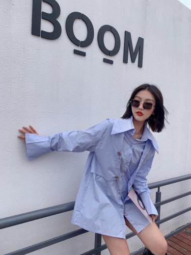 链条衬衫，白色，蓝色，女装衬衫，JUAN