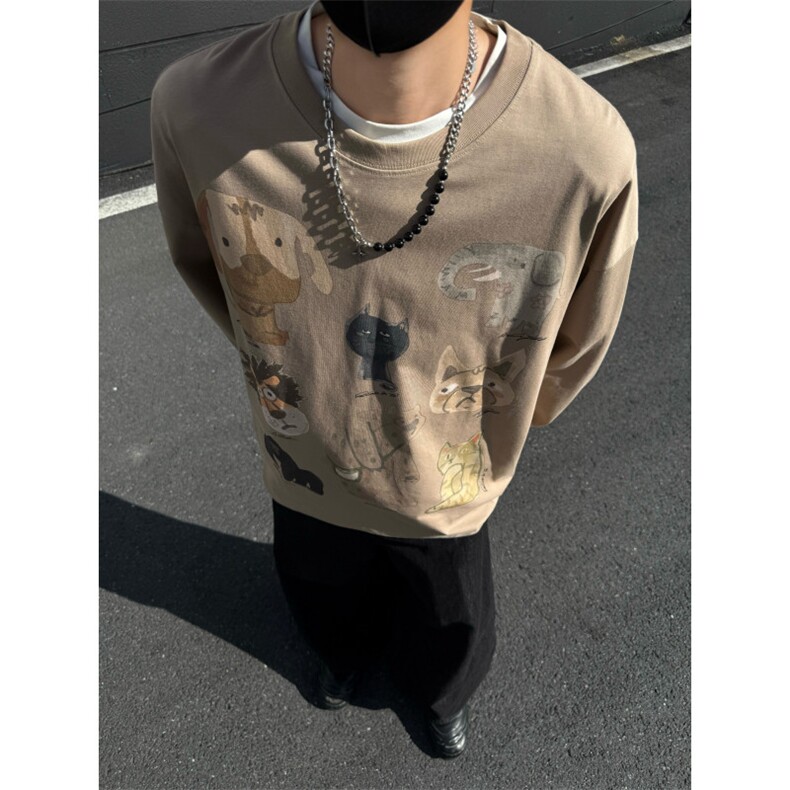 秋季卡通动物印花卫衣男圆领休闲套头上衣潮914-4-WY51P40控68,男装卫衣,星座914-4