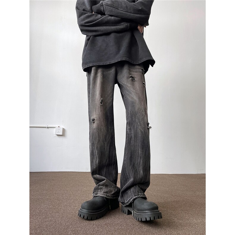 现货~春夏美式复古破洞闪电纹水洗牛仔裤2XZ502-K733-P65控88，男装牛仔裤，星座502