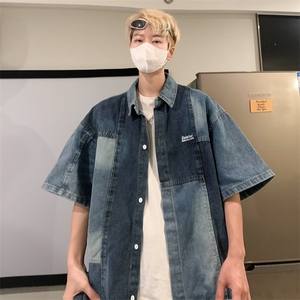 文艺青春流行潮ins潮流衬衫新款百搭标准夏季日常男时尚五分袖图片