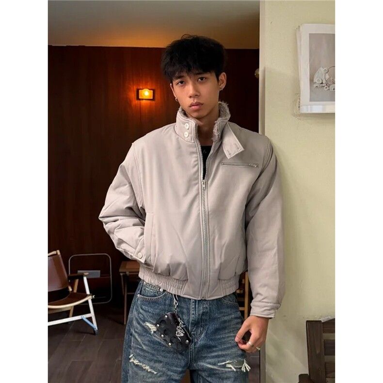 毛领哈灵顿棉服男女冬季美式潮牌加厚活页分割bomber版型短款夹克图片