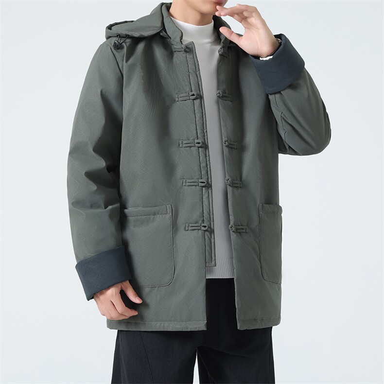 9399^新中式唐装白鸭绒羽绒服男盘扣外套中长款加绒冬装居士服,男装羽绒服,钱塘777(原3023)