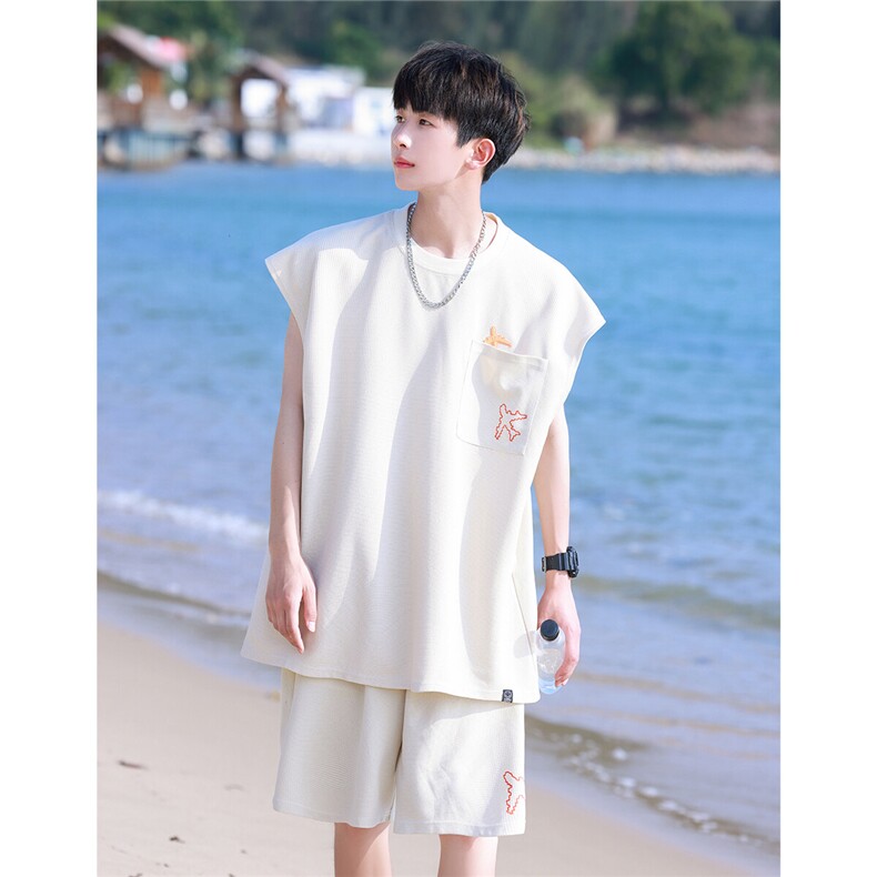 2025夏季新款清新简约刺绣小飞机中性运动休闲套装TZ34/P55控78,男装休闲套装,电商A148