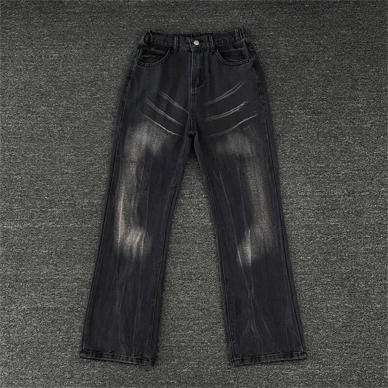 潮直筒青少年美式复古闪电纹牛仔裤TG90P43,男装牛仔裤,星座1013-1