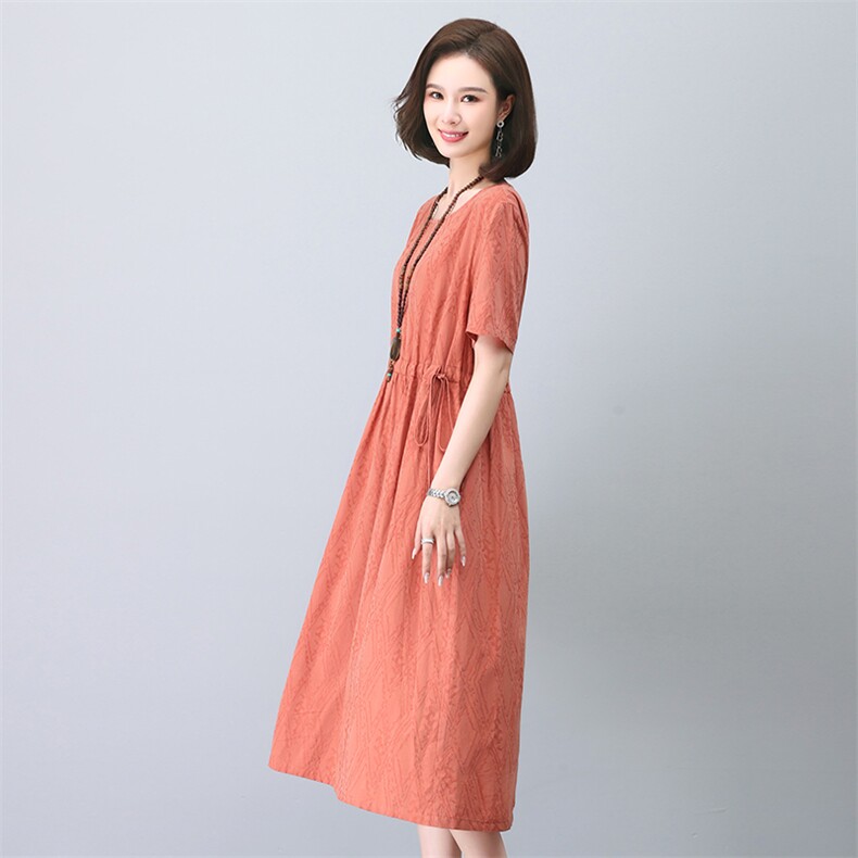 夏季棉麻连衣裙2025新款中年妈妈时尚休闲长裙气质减龄透气夏装服,女装连衣裙,依恋蒂丝
