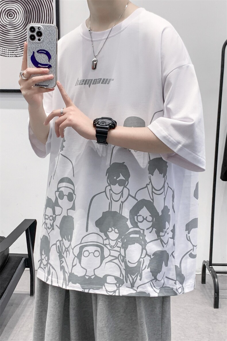 夏季港风短袖T恤2024新品圆领动漫印花半袖男女1633-P38控价58,男装T恤,电商A441-1