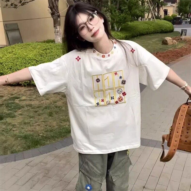 万针全刺绣工艺抖音得物高品质260克重磅纯棉双纱美式高街短袖T恤,男装T恤,电商A486