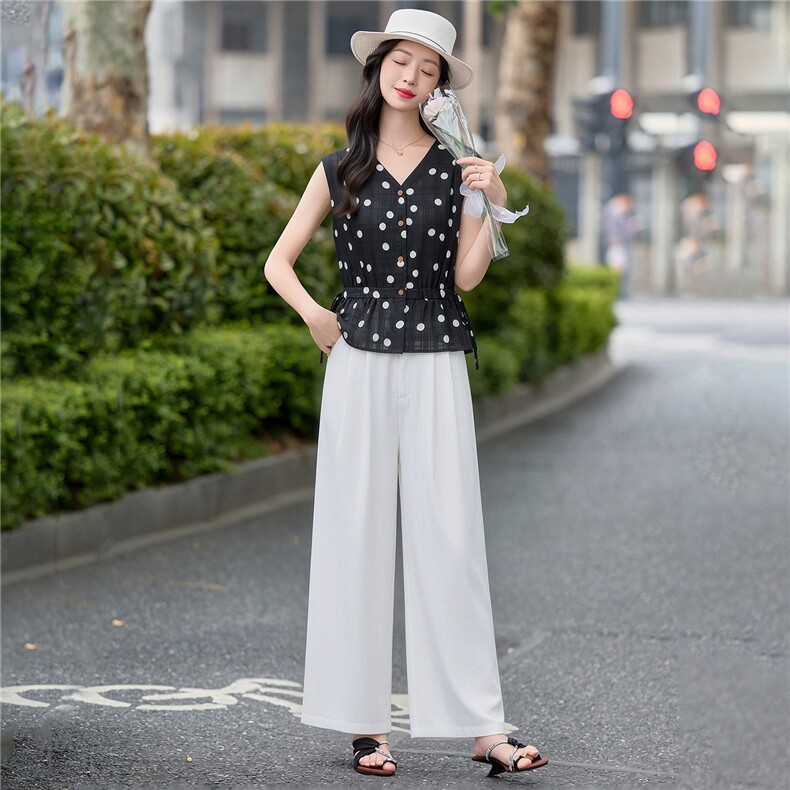 现货2026夏季新款时尚系带收腰高级感无袖马甲+阔腿裤两件套女潮,女装套装/套裙,尚洛菲