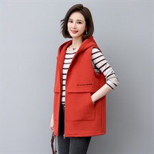 2022年秋季中长拉链款连帽纯色马夹通勤简约棉，女装马甲，依倍林