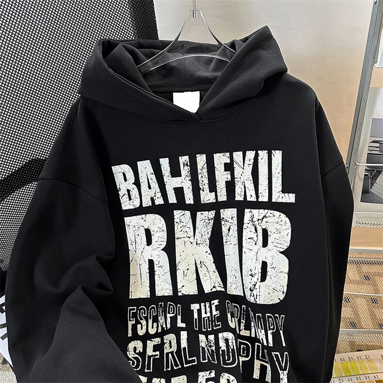 美式复古字母印花连帽卫衣新款春秋季宽松潮流时尚百搭,男装卫衣,星座410-7