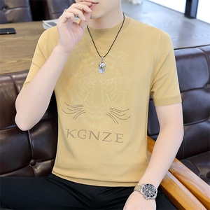 夏季薄款男士圆领短袖t恤时尚休闲2023新款打底衫修身上衣服体恤图片