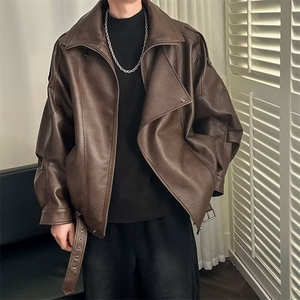 高级感翻领皮衣外套男痞帅街头潮流皮夹克衫PY415-P74