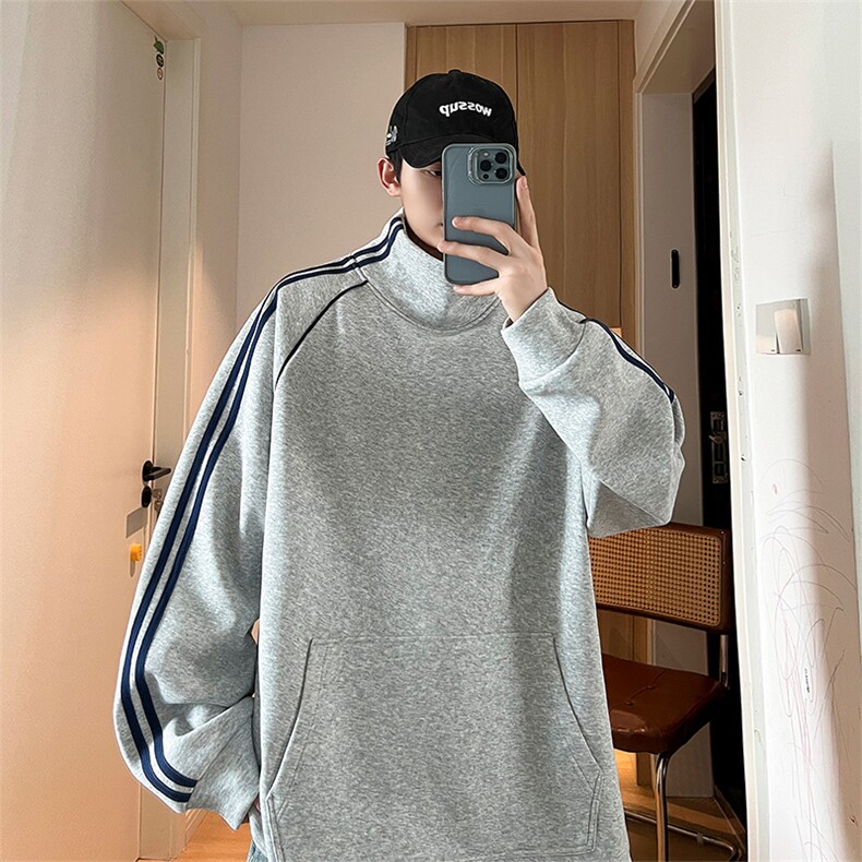 W8901-P60S-6XL秋冬大码纯棉两条杠立领卫衣，有做加绒，可二开,男装卫衣,星座109
