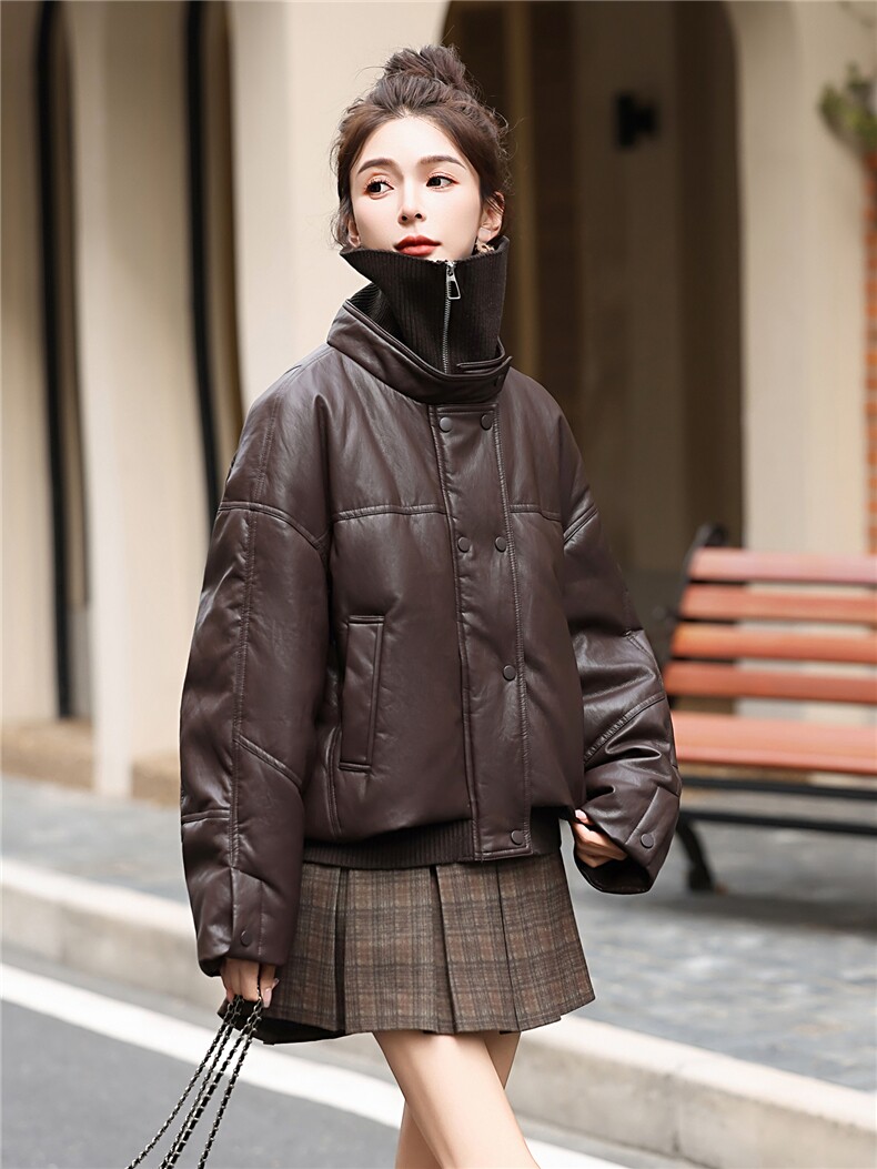 高端时尚柔软蛋白皮90白鸭绒羽绒服女2025冬季新款女显瘦皮衣外套,女装羽绒服,意芙