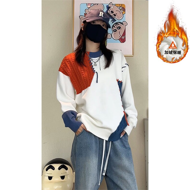 拼接圆领加绒保暖毛衣宽松上衣ZJB7011（加绒）特P57/ZB7011特P47,男装针织衫/毛衣,电商A007