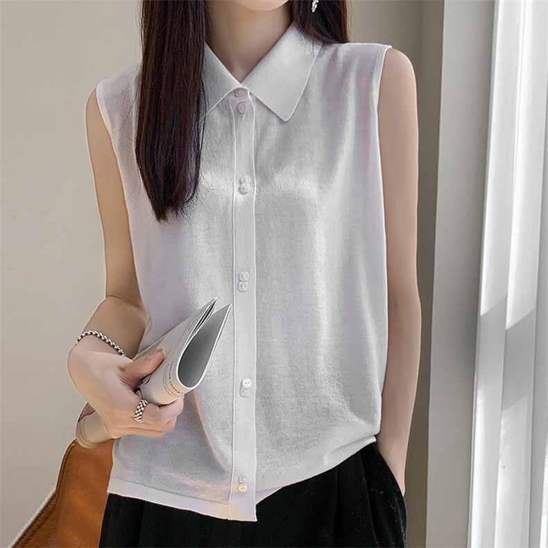 时尚百搭背心吊带秋季通勤简约气质衬衣领无袖上衣，女装背心吊带，朝思羊绒
