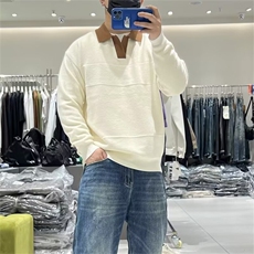 [005]秋冬季小众polo长袖t恤男美式复古打底衫毛衣A079-M28-P59，男装T恤，电商A079