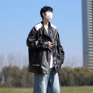 美式高街皮衣男韩版潮流字母刺绣帅2023秋冬新款ins外套W5049-P61图片