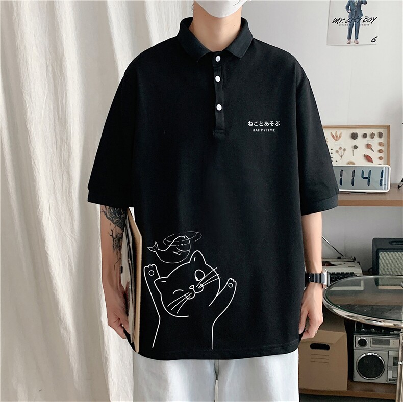 PL57133-P35 翻领短袖polo衫男大码胖子半袖t恤男有领保罗衫 模特图片