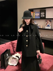 【依嘟】富家千金风斗篷大衣蝴蝶结宽松羊毛外套（含89.6%绵，女装双面呢大衣，依嘟服饰