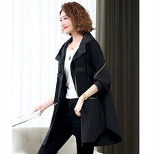 中长款夹克上衣2023新款大码连帽拼接口袋长袖外套时尚春，女装风衣，丽影随形