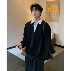 秋季新款男士时尚韩系ins高级简约潮流假两件条纹衬衫领WT21，男装衬衫，星座1116A（原606A-3）