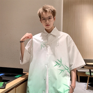新中式冰丝衬衫渐变竹节盘扣七分袖垂感衬衣C2320-特P38控59图片